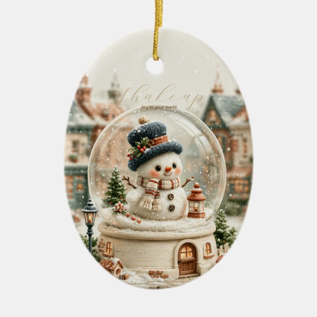 Söt snöman snöglob julgransprydnad keramik (Framsidan)