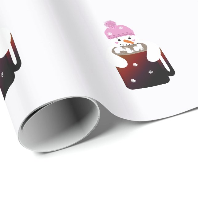 Söt snöman som kramar en mugg presentpapper (Rullad Hörn)