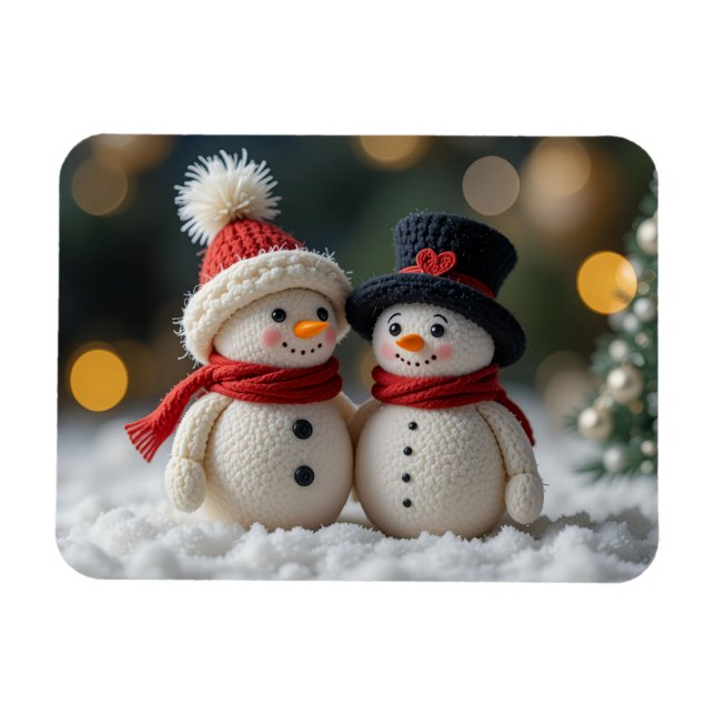 söt snöman tillsammans magnet (Horisontell)