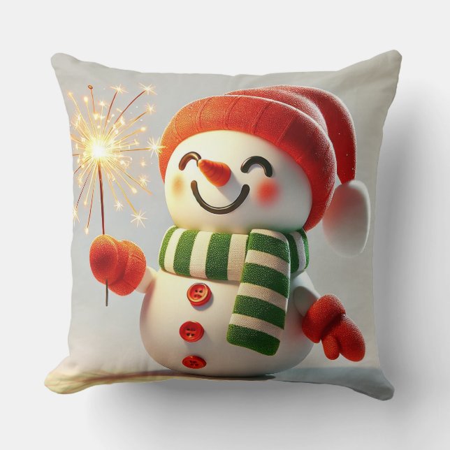 Söt Snöman Vinter Helgdag Jul Kudde (Framsida)