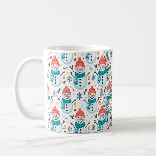 Söt Snöman Vinter Jul Mönster Kaffemugg (Vänster)