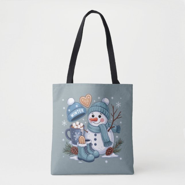Söt Snöman Vinter Säsong Vibes Jul Helgdag Tygkasse (Framsida)