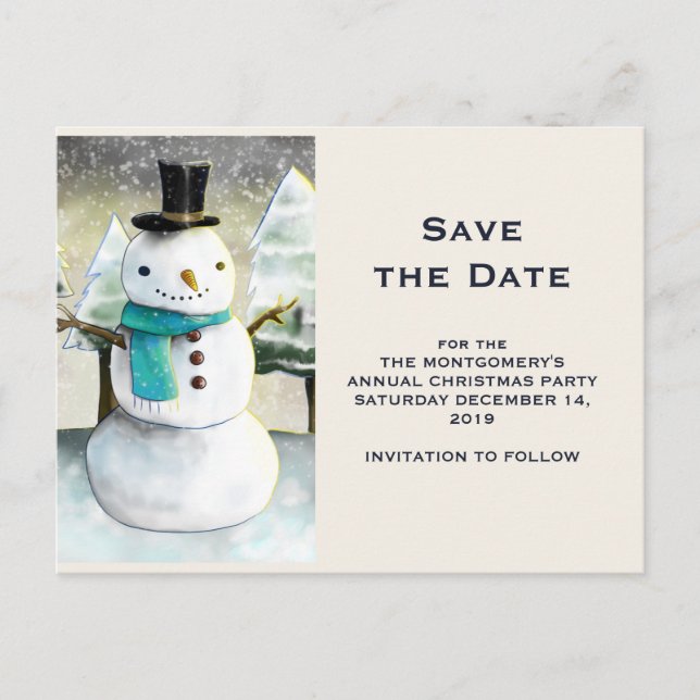 Söt Snöman Vinter Scen Jul Spara Datum Inbjudan Vykort (Framsida)