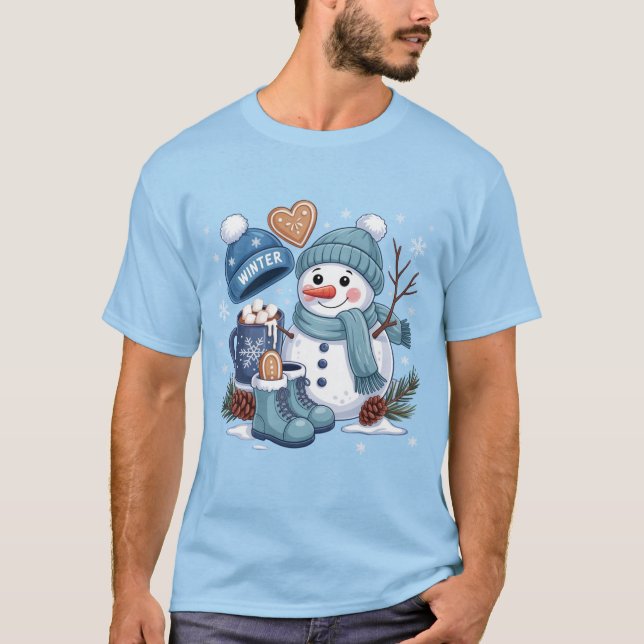 Söt snöman Vinterstämning Julfirande T Shirt (Framsida)