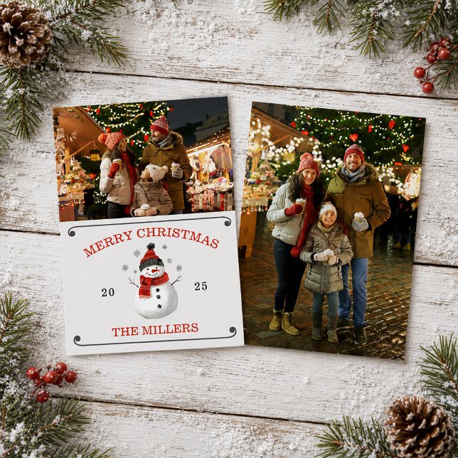 Söt Snömannafamilj Foto Julkort Inbjudningar (Cute Snowman Family Photo Christmas Card)