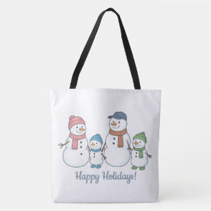 Söt snömannafamilj shopper tygkasse