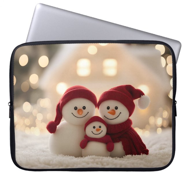 Söt Snömannafamilj Vinter Jul Laptop Fodral (Framsidan)