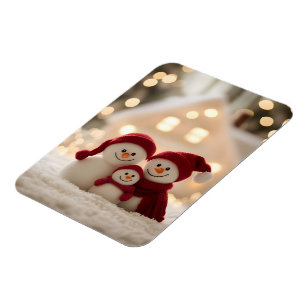 Söt Snömannafamilj Vinter Jul Magnet