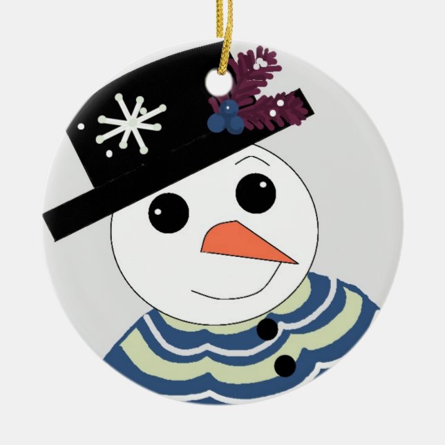 Söt Snömannen Ansikte  Julgransprydnad Keramik (Framsidan)