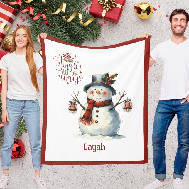 Söt Snömannen Julduk för Barn Med Namn Fleecefilt (Cute Snowman Christmas Blanket for Kids With Name)