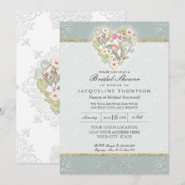 Söt Snöre Dusty Silver Sage Blommigt Möhippa Inbjudningar
