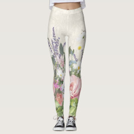 Söt Snöre Pawarde Blommigt Rosa Peony Vild Flowers Leggings