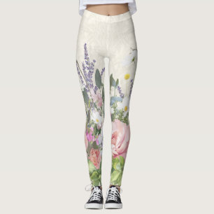 Söt Snöre Pawarde Blommigt Rosa Peony Vild Flowers Leggings