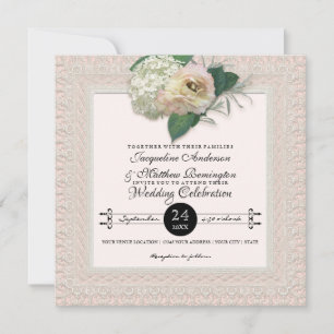 Söt Snöre Typography Fransk Blommigt Flower Peony Inbjudningar
