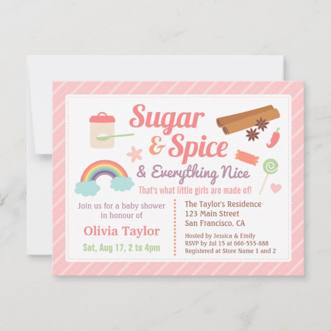 Söt socker och kryddad baby shower för flicka inbjudningar (Framsida)