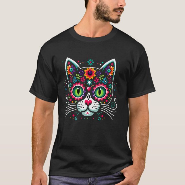 Söt socker skalle mexikansk katt t shirt (Framsida)