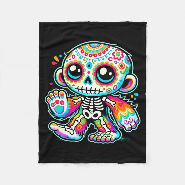 Söt sockerskalle Bigfoot Día De Los Muertos Fleecefilt (Framsidan)