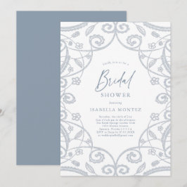 Söt Soft Dusty Blue Silver Blommigt Möhippa Inbjudningar