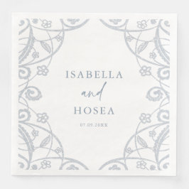 Söt Soft Dusty Blue Silver Blommigt Snöre Bröllop Pappersservett