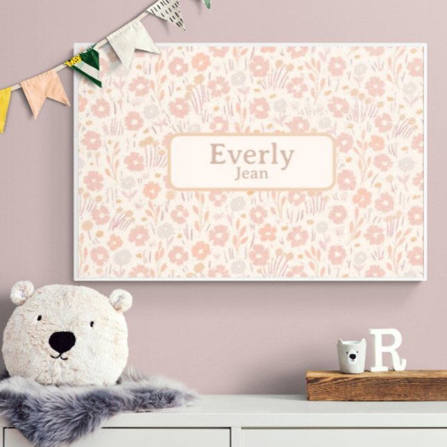 Söt Soft Flowers Anpassningsbar Baby Namn Art Poster (Customize name! Shown with a thin white frame. (You will receive print only) Thank you!)