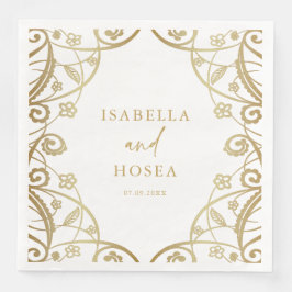 Söt Soft Guld Glitter Blommigt Snöre Bröllop Pappersservett