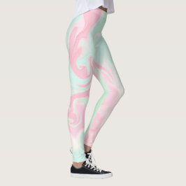 Söt Soft Mint Grönt Rosa Swirl Design Valentine Leggings