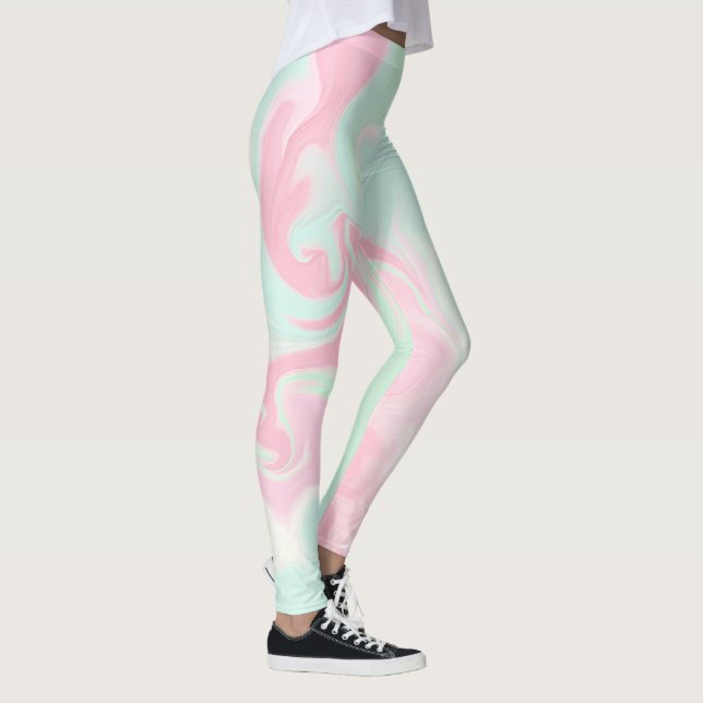 Söt Soft Mint Grönt  Rosa Swirl Design Valentine Leggings (Höger)