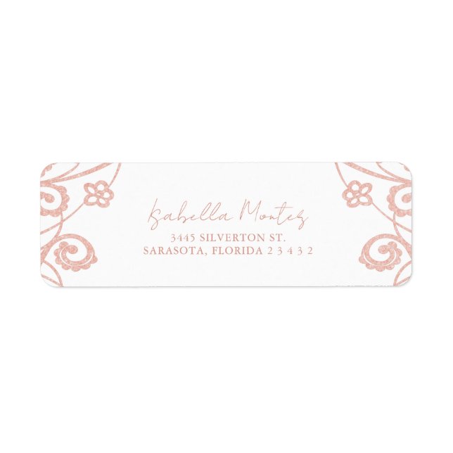 Söt Soft Ro Guld Blommigt Snöre Ram Returadress Etikett (Framsidan)