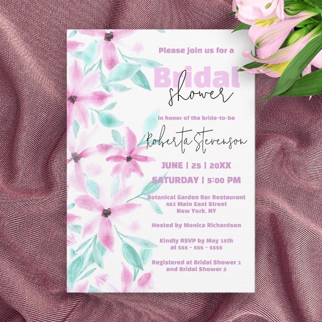 Söt Soft Rosa Watercolor Flowers Möhippa Inbjudningar (Skapare uppladdad)