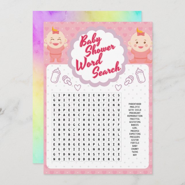 söt sökning i flicka ord inbjudningar (Fram/baksida)