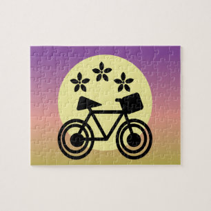 Söt sol och cykel Blommig och regnbågsgradient Pussel