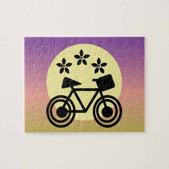 Söt sol och cykel Blommig och regnbågsgradient Pussel (Horisontell)