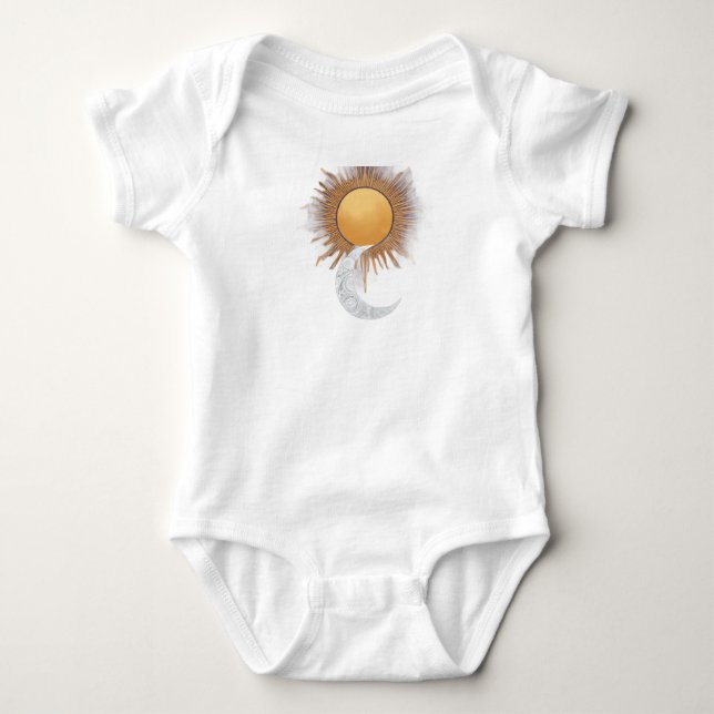 Söt sol- och månbabybodysuit t shirt (Framsida)