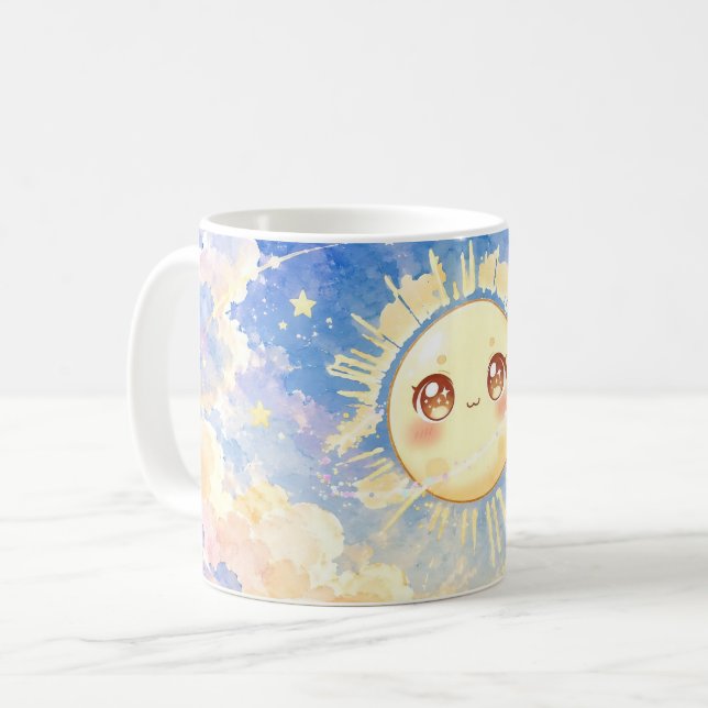 Söt sol- och stjärnmugg kaffemugg (Framsida vänster)