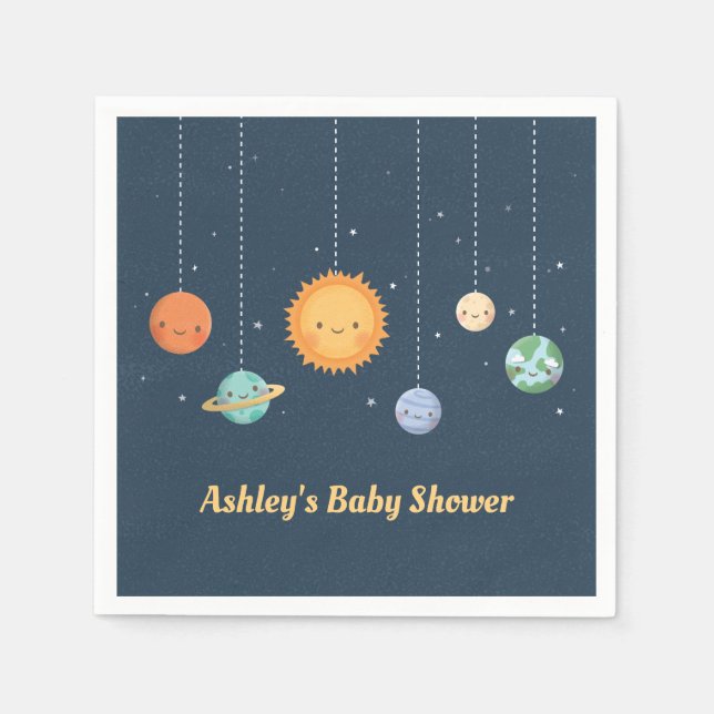 Söt sol planeter rymden tema baby shower pappersservett (Framsidan)