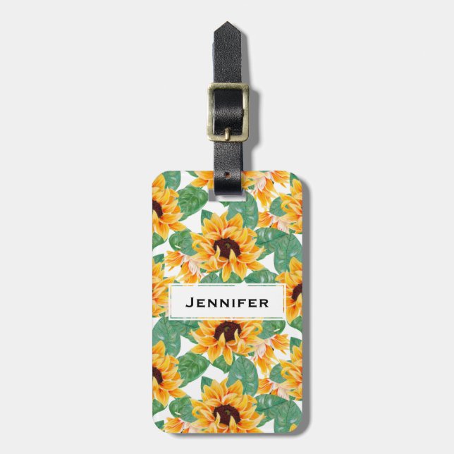 Söt Solblommor Gult och Grönt Mönster Bagagebricka (Vertikal Framsida)