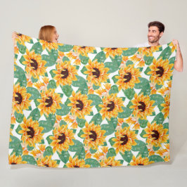 Söt Solblommor Gult och Grönt Mönster Fleecefilt