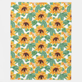Söt Solblommor Gult och Grönt Mönster Fleecefilt
