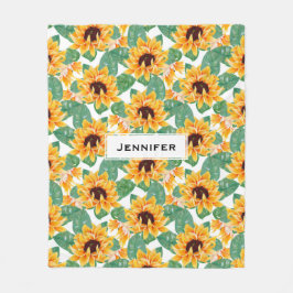 Söt Solblommor Gult och Grönt Mönster Fleecefilt