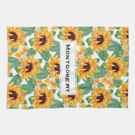 Söt Solblommor Gult och Grönt Mönster Kökshandduk