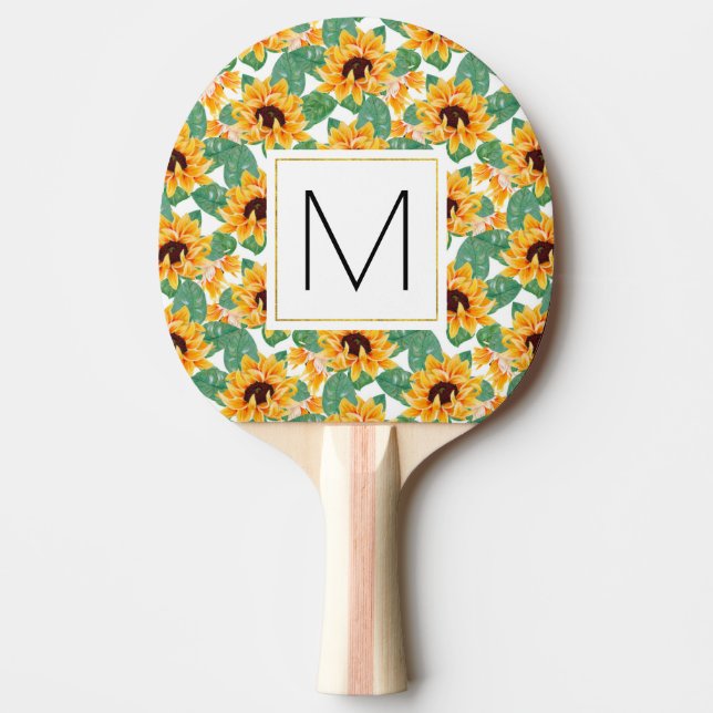 Söt Solblommor Gult och Grönt Mönster Monogram Pingisracket (Framsidan)