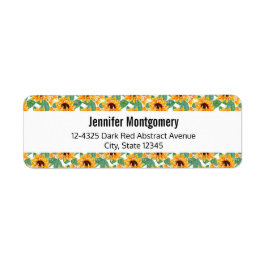 Söt Solblommor Gult och Grönt Mönster Returadress Etikett