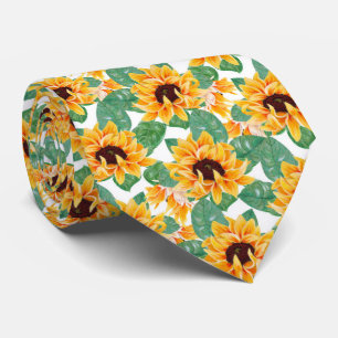 Söt Solblommor Gult och Grönt Mönster Slips