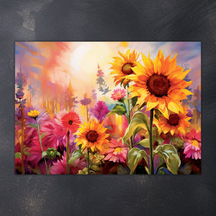 Söt Solblommor i Fält i färgblommor Poster