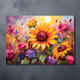 Söt Solblommor i Fält i färgblommor Poster