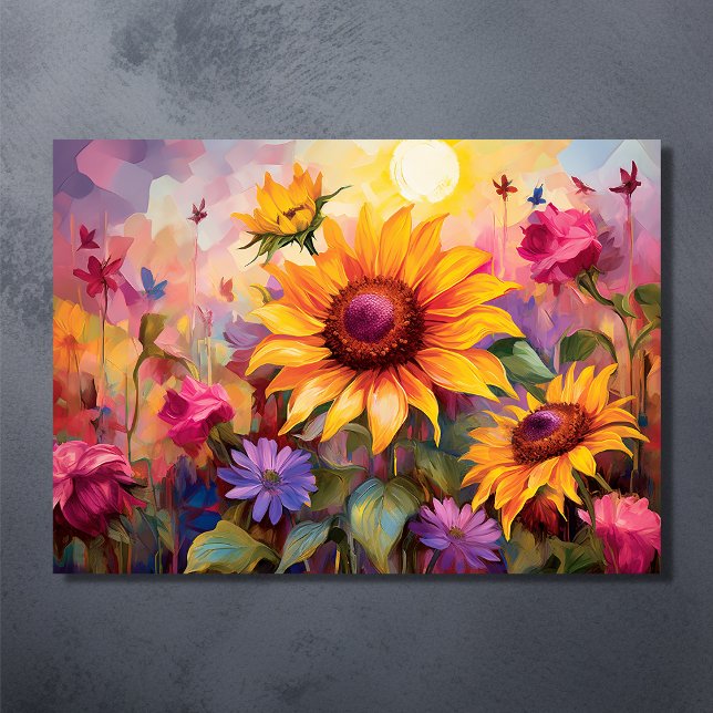 Söt Solblommor i Fält i färgblommor Poster (Pretty Sunflowers in Field of Colorful Flowers Poster)