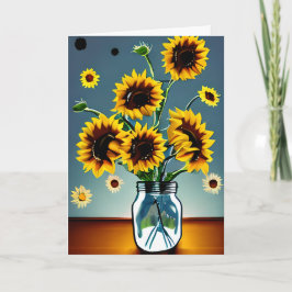 Söt Solblommor i Vas Art | Mamma Béthday Kort