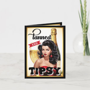Söt solbränd och berusad pinupgirl tack kort