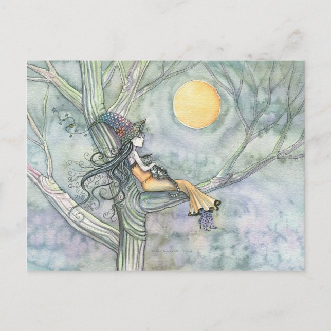 Söt Solitude Witch Cat-vykort Vykort (Framsida)