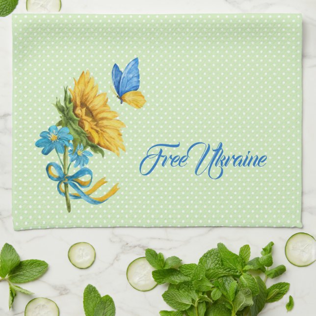 Söt Solros & Butterfly Ukraina Support Kökshandduk (Vikta)